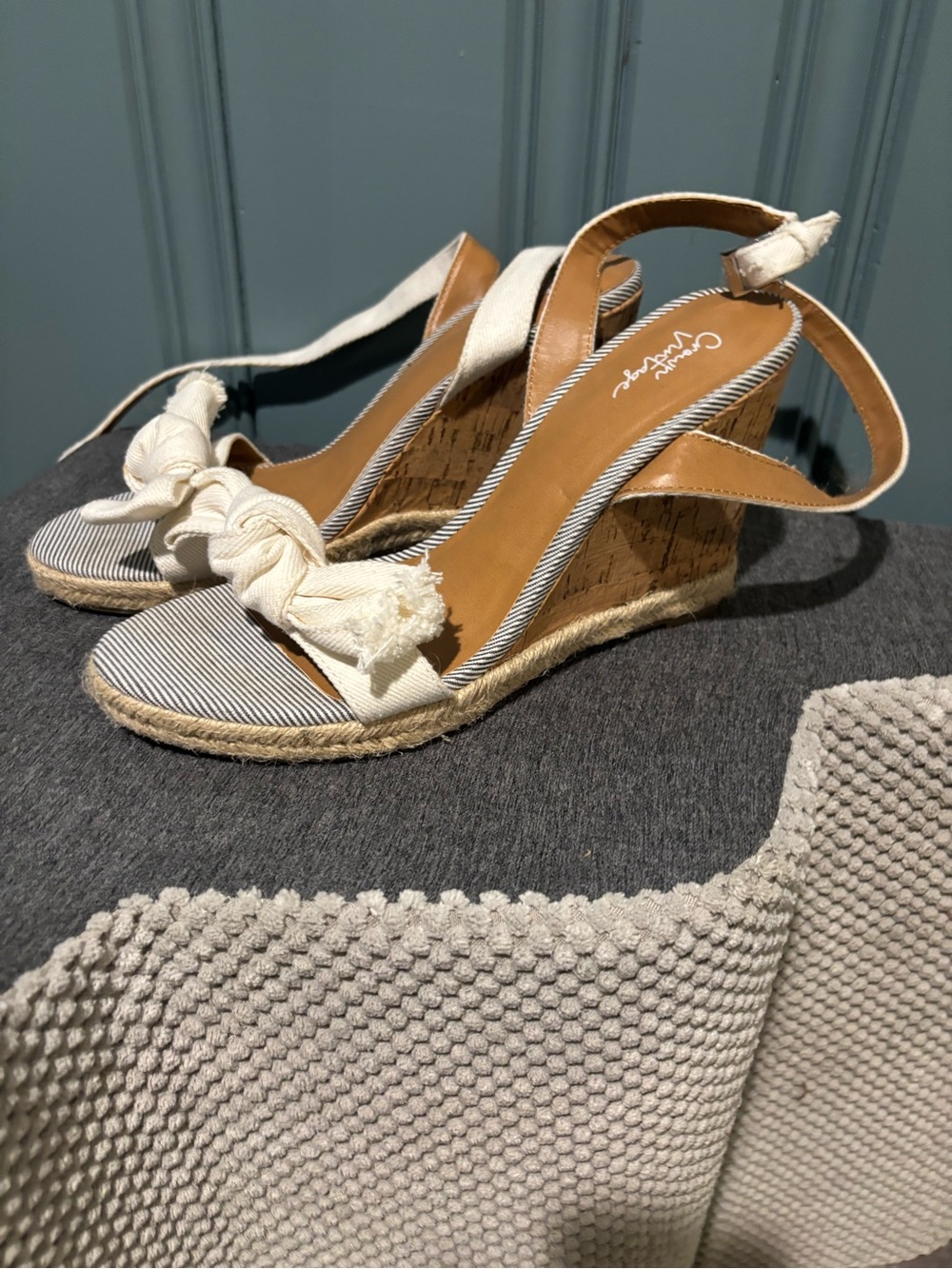 Crown Vintage Cream and Tan Espadrille Wedge Sandals